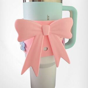Jumbo Princess Ribbon Bow Silicone Tumbler Sleeve  - Pink - Fits 40oz tumblers.